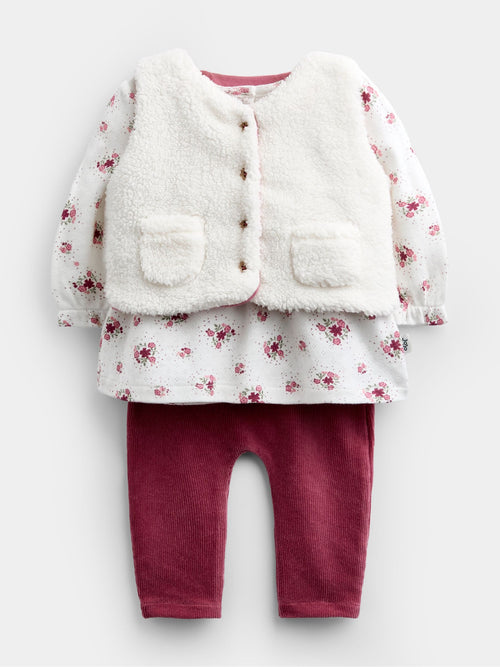 Dsiney Kidz - JoJo Maman Bébé Rose Pink Floral Blouse, Leggings & Gilet Baby Set image 1