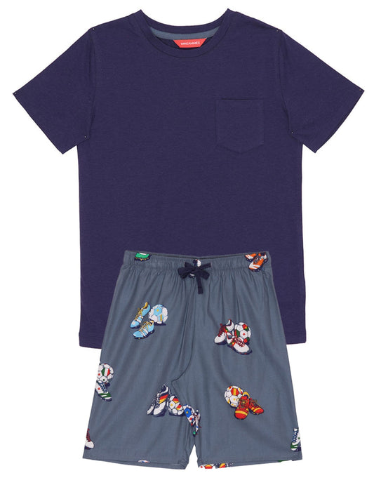 Cyberjammies Blue Knit Top & Football Print Shorty Set - image 2