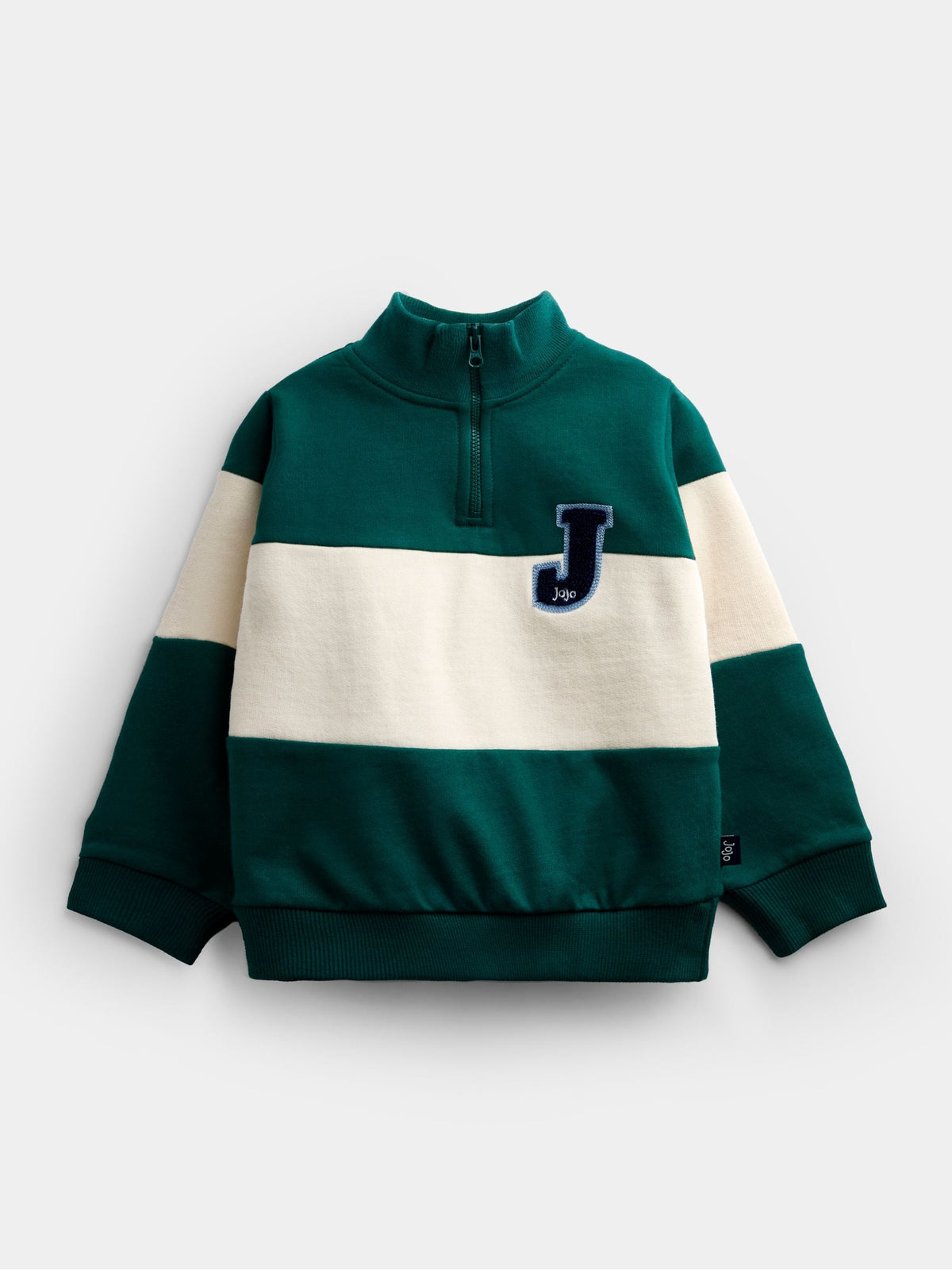 Dsiney Kidz - JoJo Maman Bébé Dark Green Stripe Varsity Half Zip Sweatshirt image 1