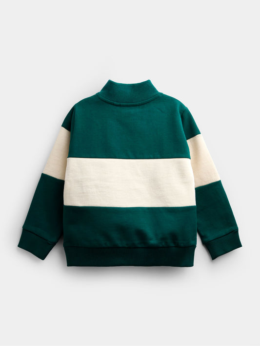 Dsiney Kidz - JoJo Maman Bébé Dark Green Stripe Varsity Half Zip Sweatshirt image 2