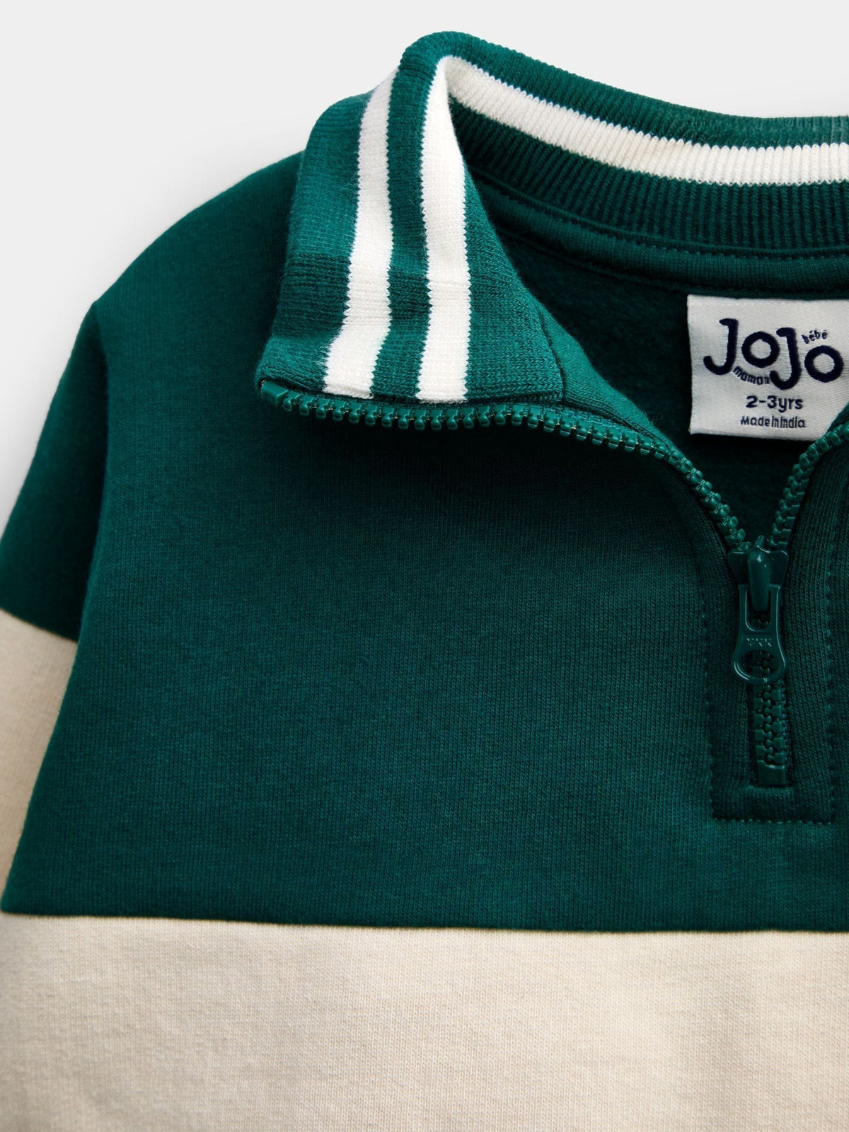 Dsiney Kidz - JoJo Maman Bébé Dark Green Stripe Varsity Half Zip Sweatshirt image 3