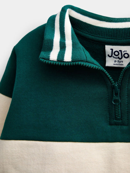 Dsiney Kidz - JoJo Maman Bébé Dark Green Stripe Varsity Half Zip Sweatshirt image 3
