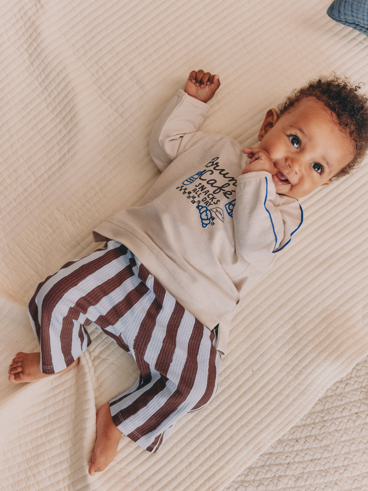 Blue/Brown Brunch Club Baby Top and Wide Leg Leggings Set (0mths-2yrs) - image 1