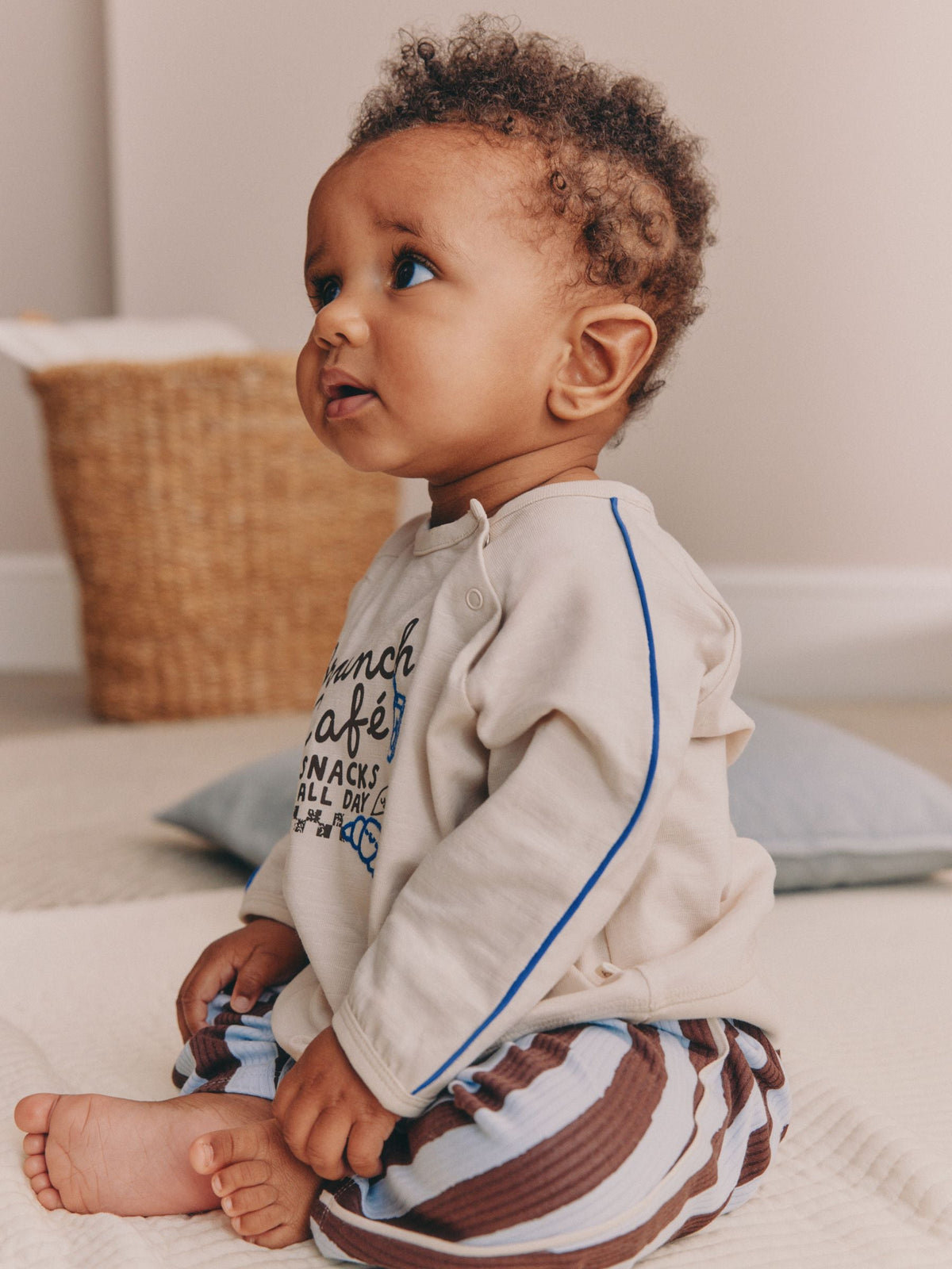 Blue/Brown Brunch Club Baby Top and Wide Leg Leggings Set (0mths-2yrs) - image 2