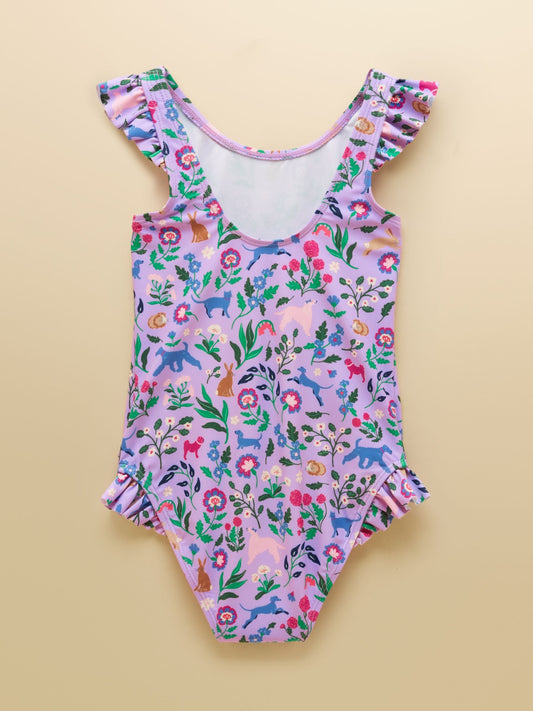 Dsiney Kidz - Joules Girls' Splash Lilac Dog Floral Swimming Costume image 2
