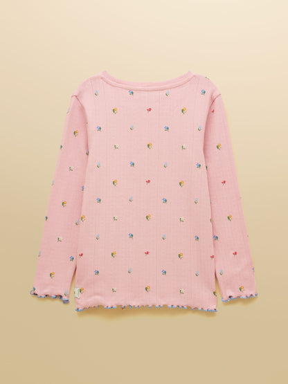 Joules Girls' Odelia Pink Floral Long Sleeve Pointelle Top - image 2
