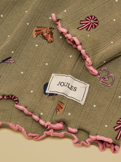 Joules Girls' Odelia Khaki Green Long Sleeve Pointelle Top - image 3