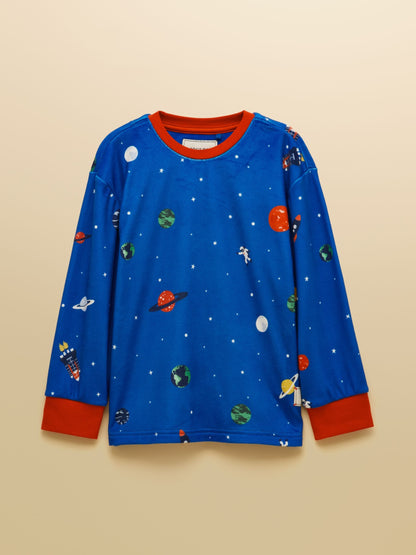 Joules Boys' Blue Space Long Sleeve Fleece Pyjamas - image 2
