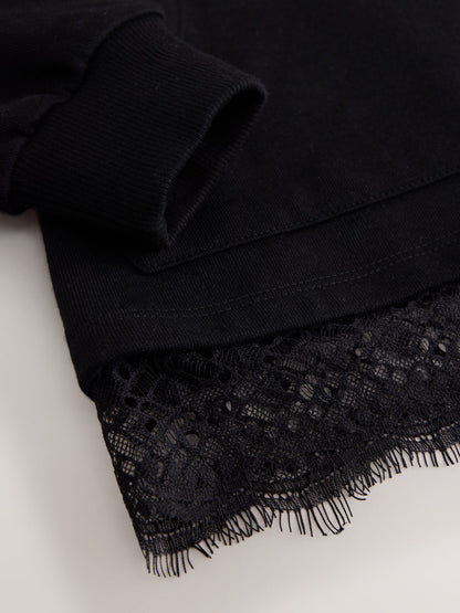 smALLSAINTS Black Script Lace Trim Hoodie - image 11