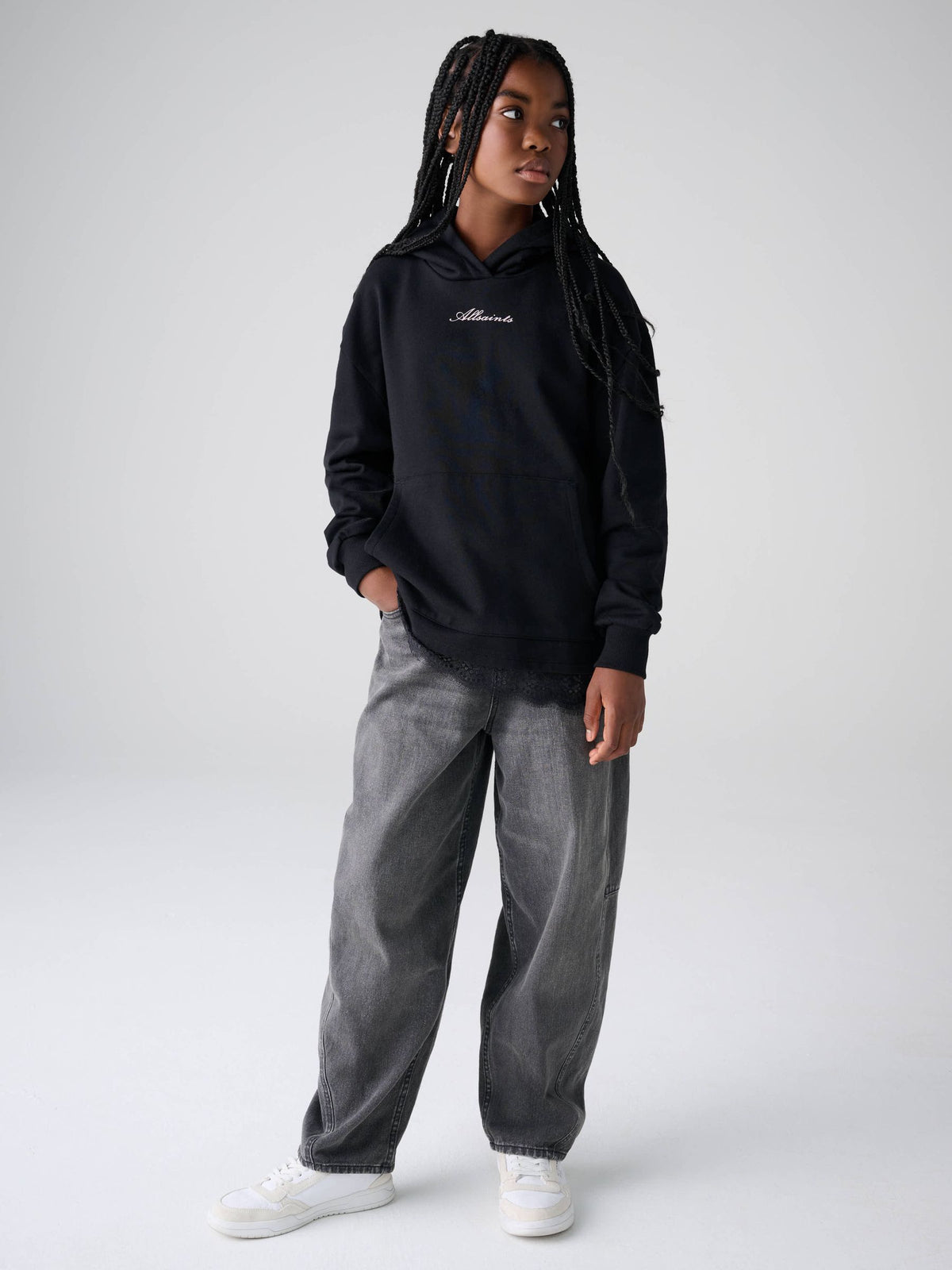 smALLSAINTS Black Script Lace Trim Hoodie - image 2