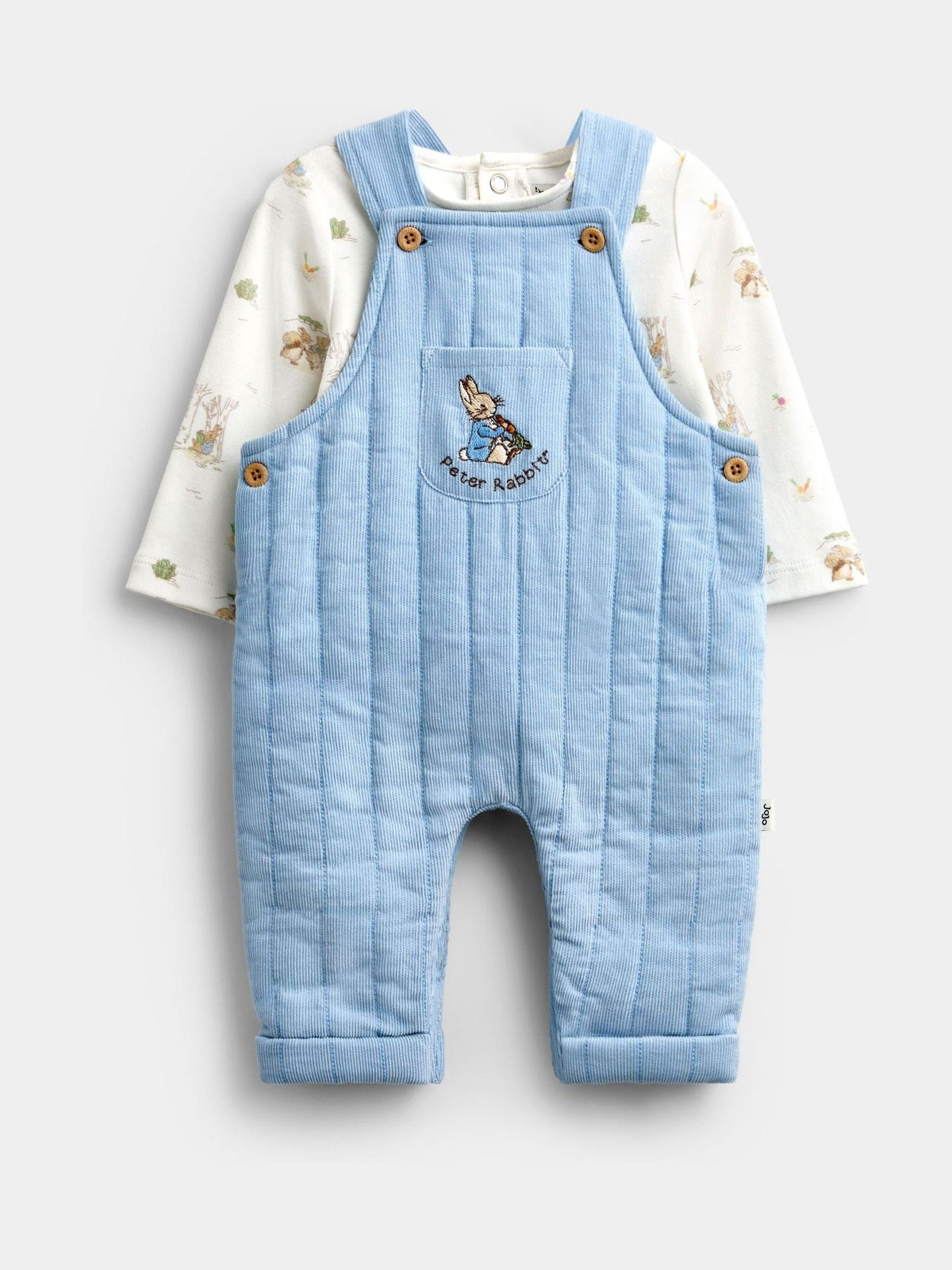 JoJo Maman Bébé Light Blue Peter Rabbit Quilted Dungaree & Bodysuit Set - image 3