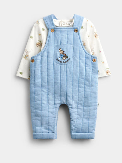 JoJo Maman Bébé Light Blue Peter Rabbit Quilted Dungaree & Bodysuit Set - image 3