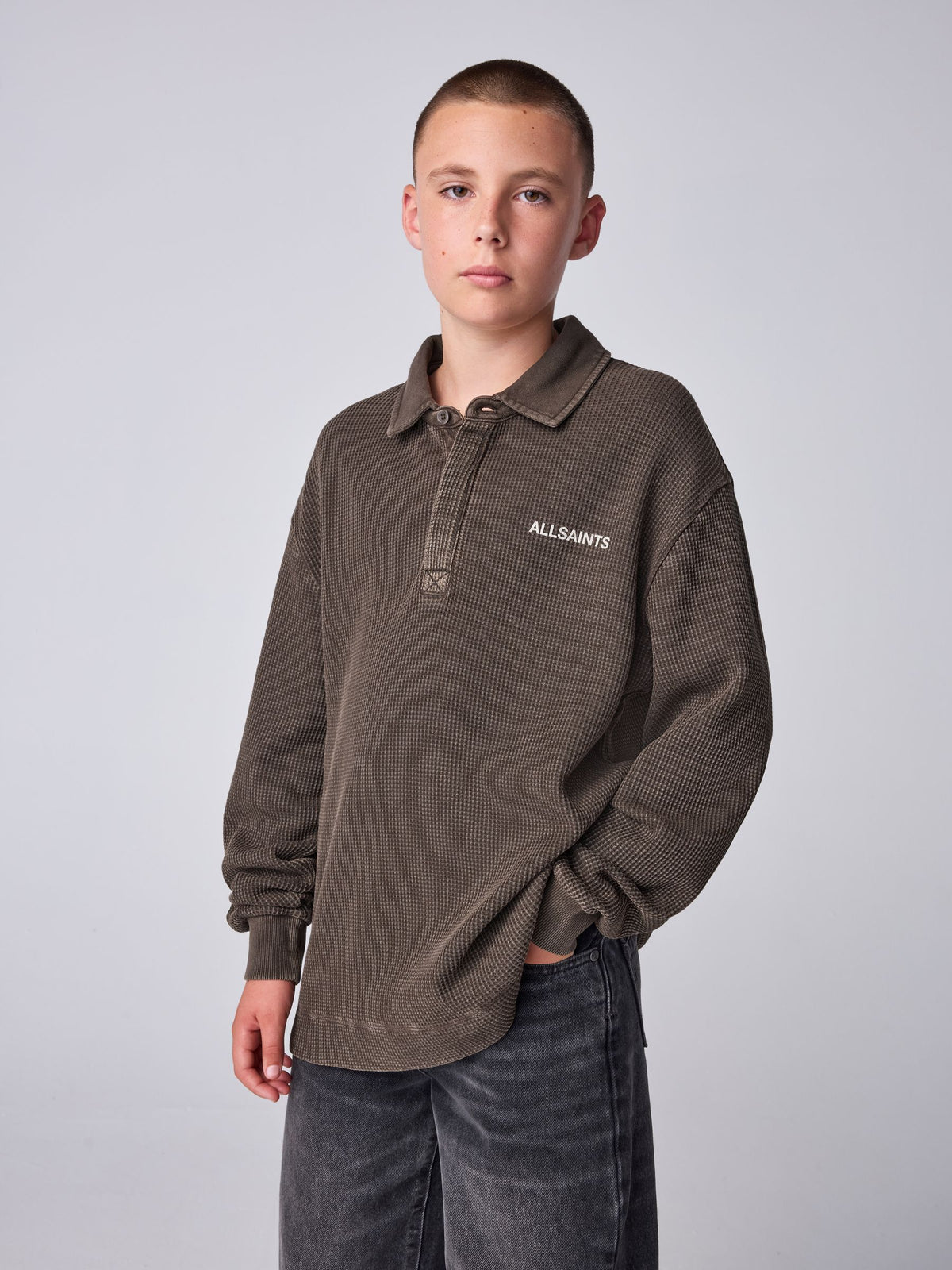 smALLSAINTS Brown Waffle Rugby Polo Top - image 1
