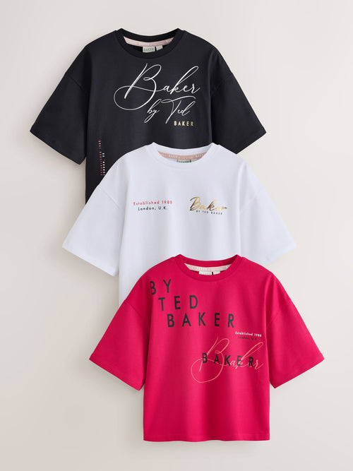 Dsiney Kidz - Baker by Ted Baker Burgundy Red 3 Pack Oversized Graphic T-Shirts image 1