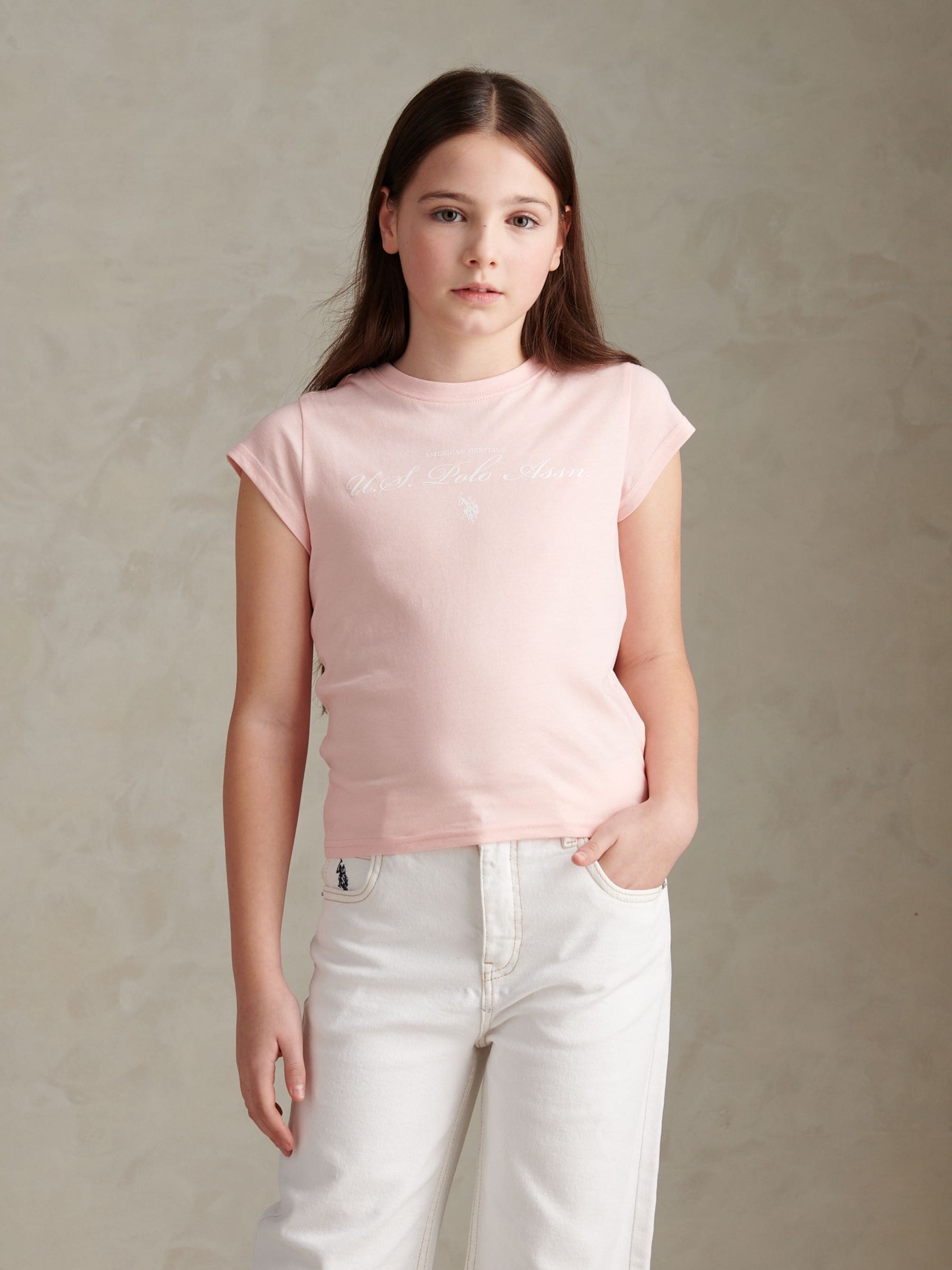 Dsiney Kidz - U.S. Polo Assn. Pink Script Logo Cap Sleeve T-Shirt image 1