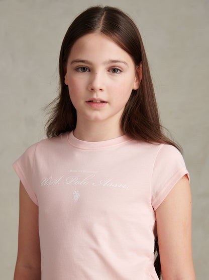 Dsiney Kidz - U.S. Polo Assn. Pink Script Logo Cap Sleeve T-Shirt image 2