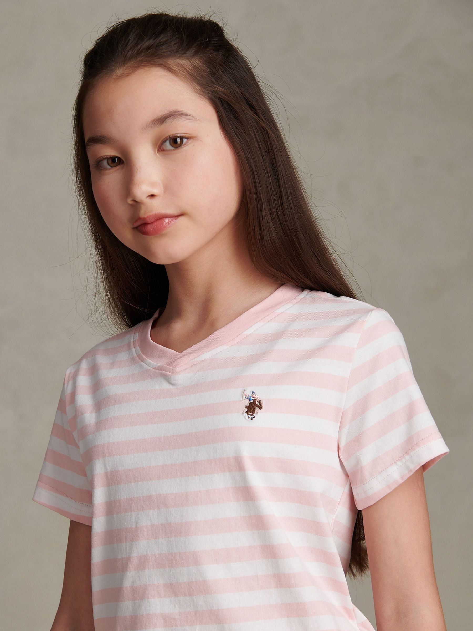 Dsiney Kidz - U.S. Polo Assn Pink Stripe V-Neck T-Shirt & Sweat Shorts Set image 3
