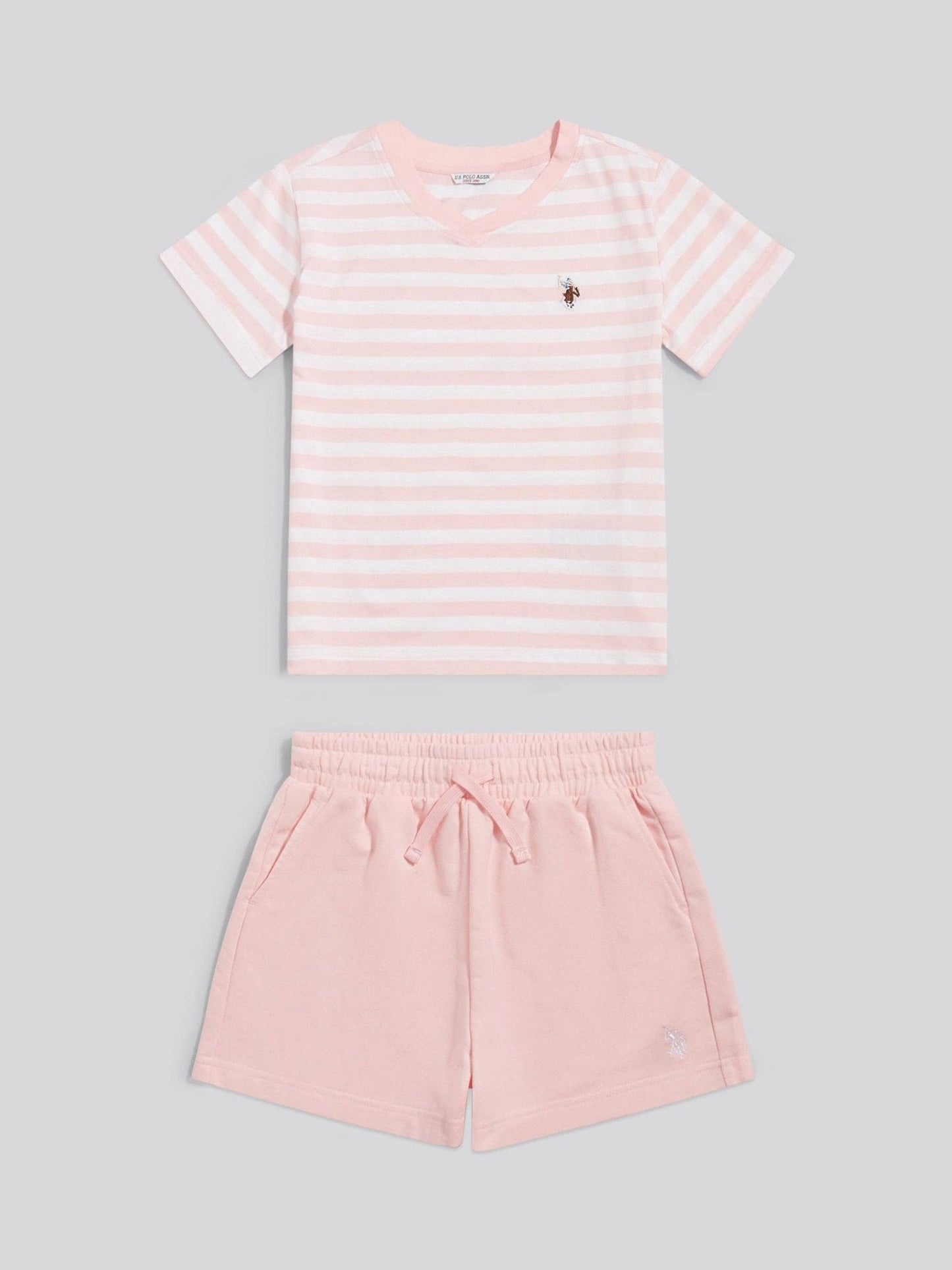 Dsiney Kidz - U.S. Polo Assn Pink Stripe V-Neck T-Shirt & Sweat Shorts Set image 5