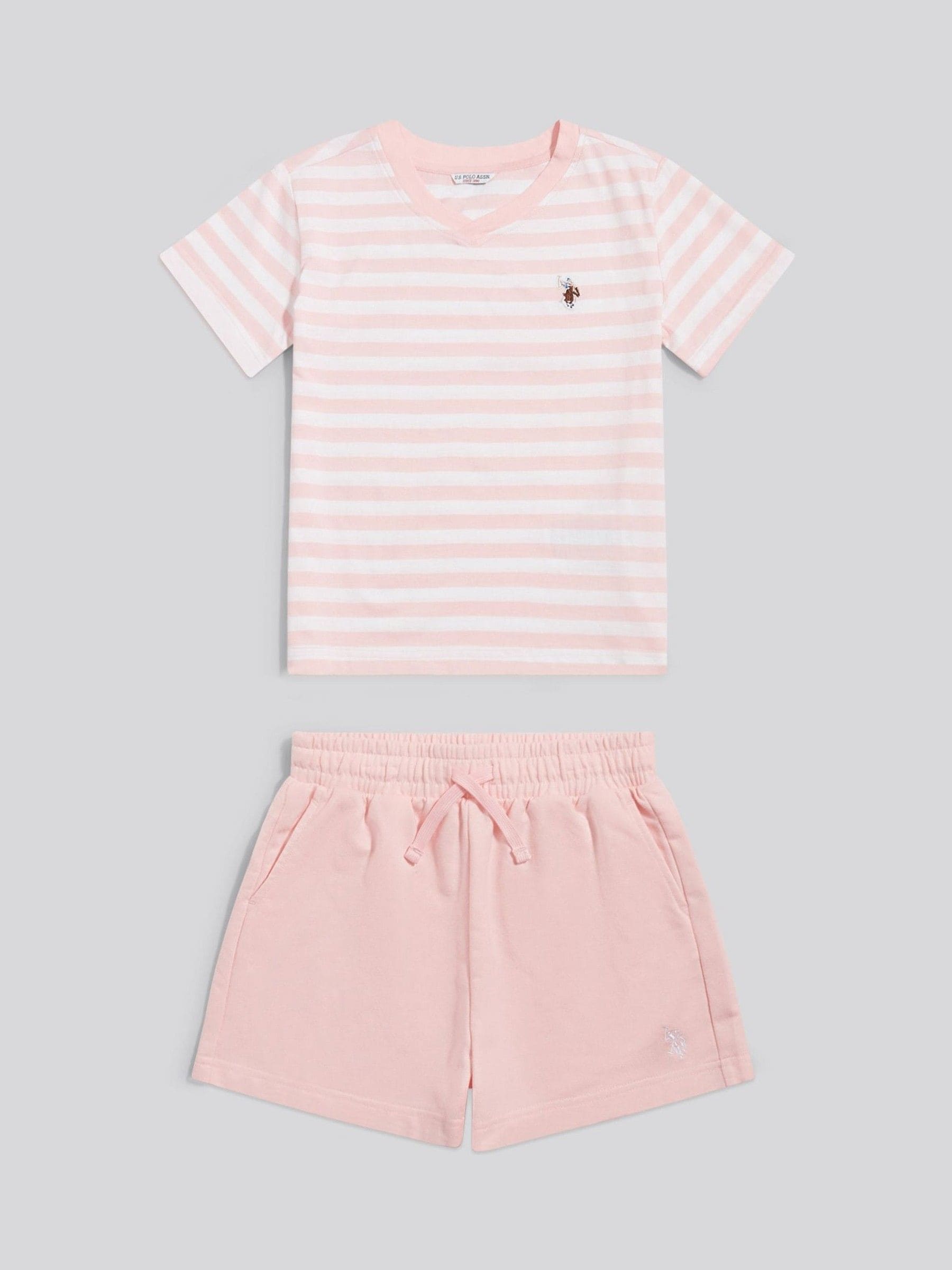 Dsiney Kidz - U.S. Polo Assn Pink Stripe V-Neck T-Shirt & Sweat Shorts Set image 5