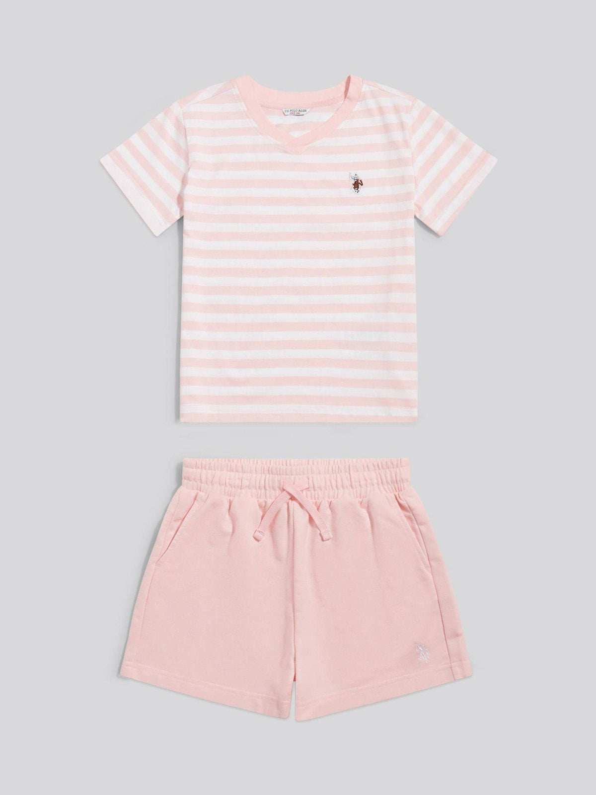 Dsiney Kidz - U.S. Polo Assn Pink Stripe V-Neck T-Shirt & Sweat Shorts Set image 5