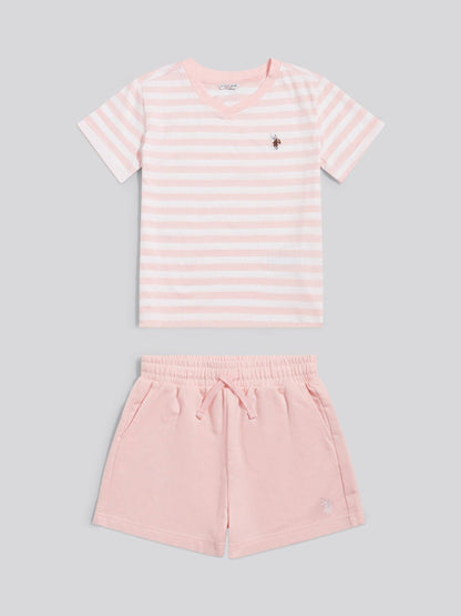 Dsiney Kidz - U.S. Polo Assn Pink Stripe V-Neck T-Shirt & Sweat Shorts Set image 5