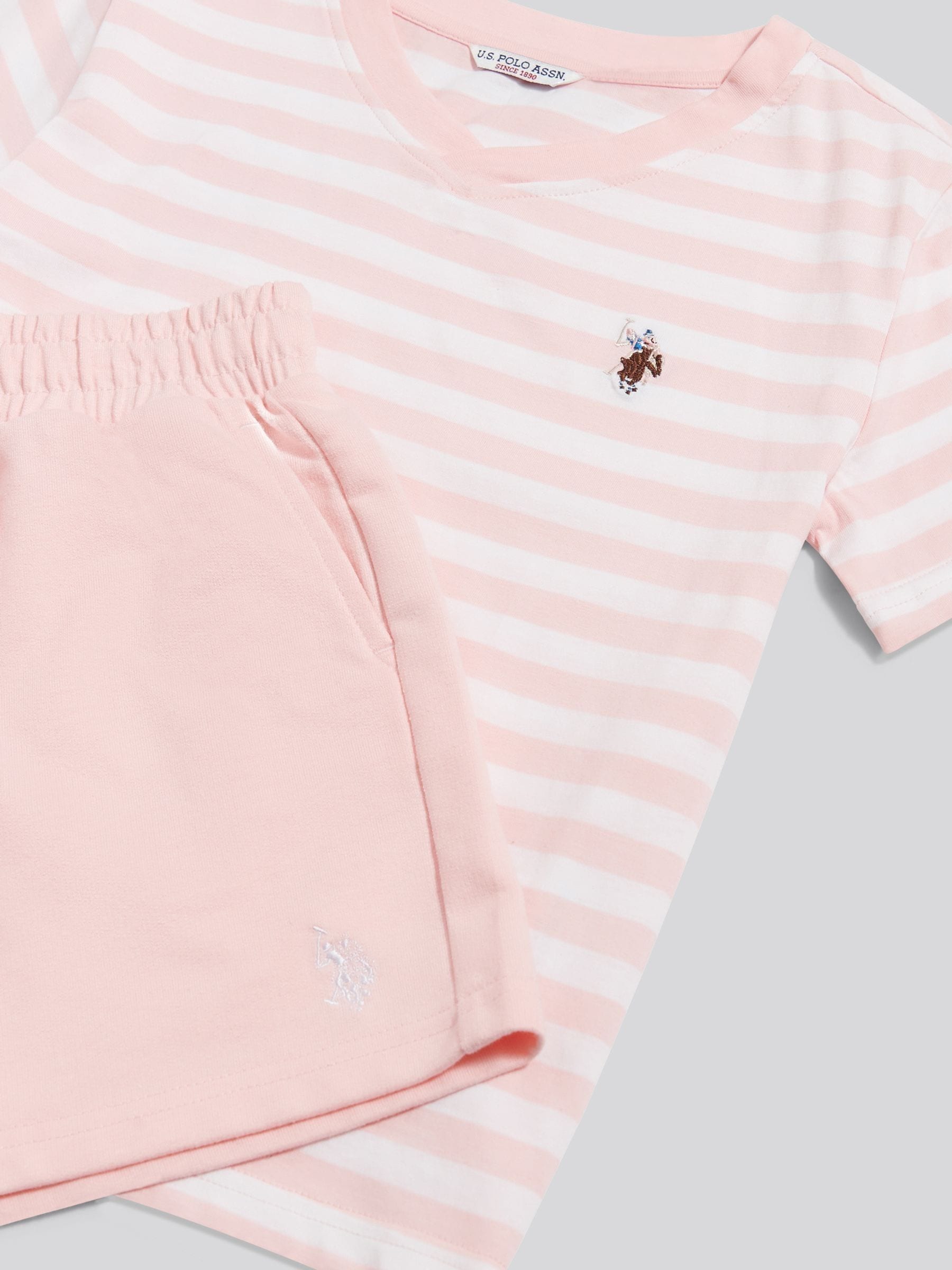 Dsiney Kidz - U.S. Polo Assn Pink Stripe V-Neck T-Shirt & Sweat Shorts Set image 6