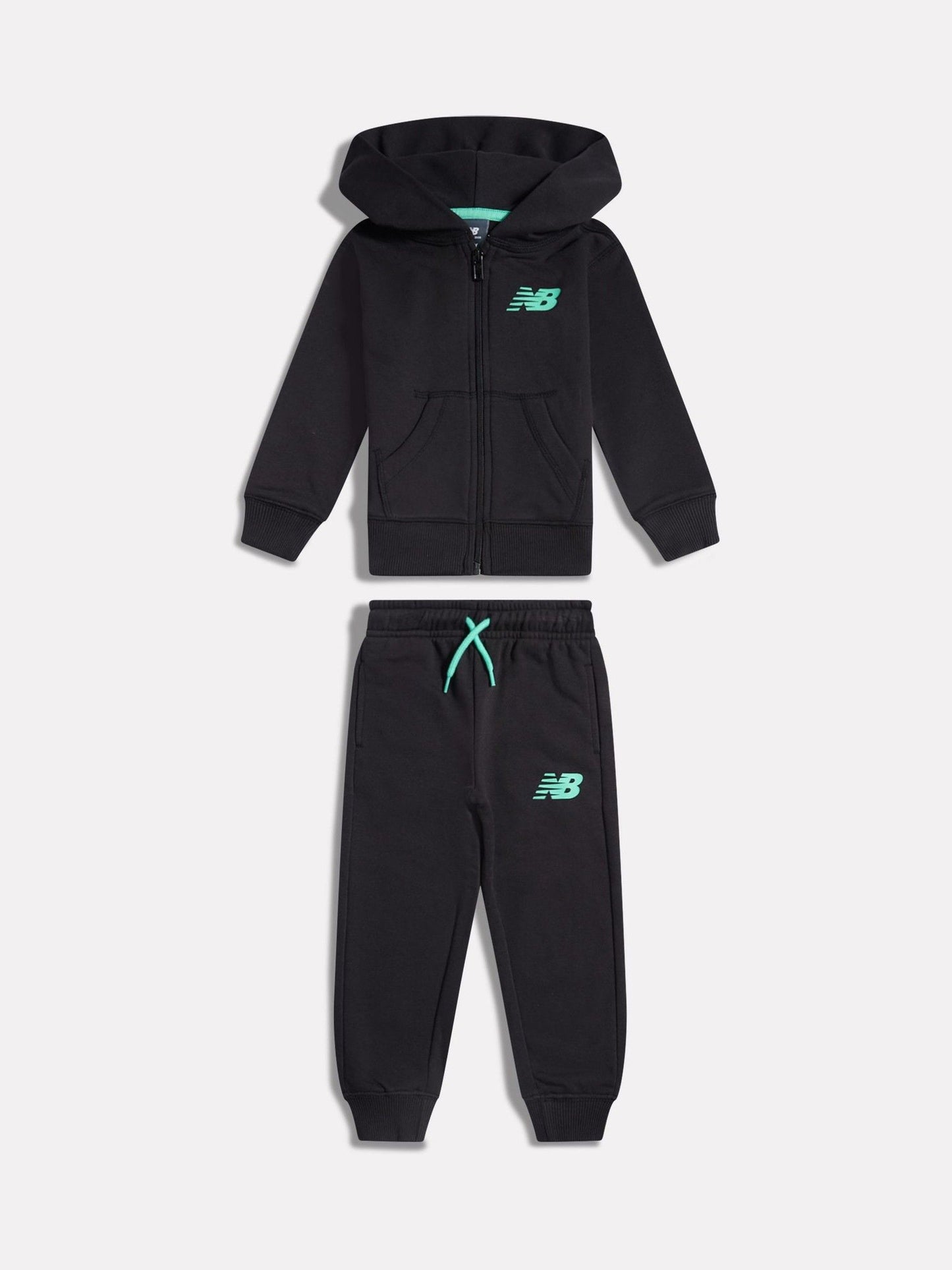 New Balance Black Linear Logo FT Zip Through Hoodie & Joggers Set image 1