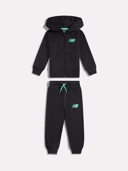 New Balance Black Linear Logo FT Zip Through Hoodie & Joggers Set image 1