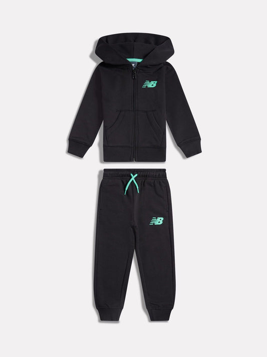 New Balance Black Linear Logo FT Zip Through Hoodie & Joggers Set image 1