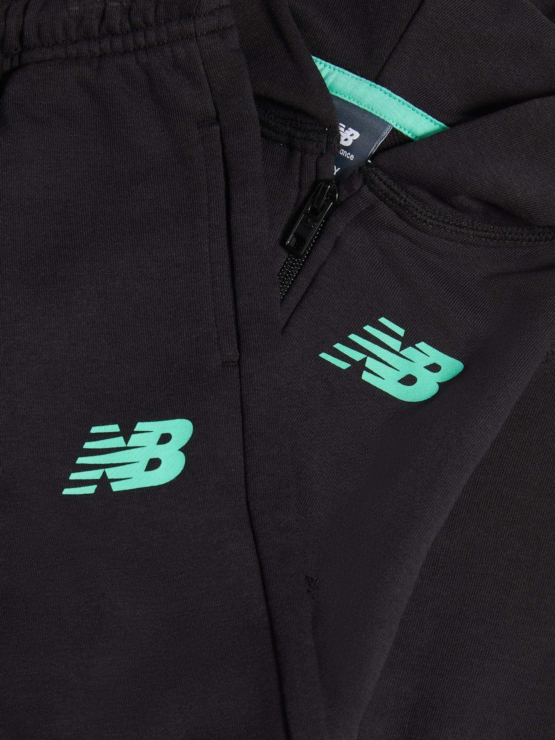 New Balance Black Linear Logo FT Zip Through Hoodie & Joggers Set image 3