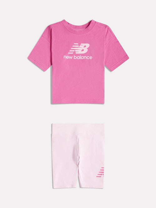 Dsiney Kidz - New Balance Pink Stacked Logo T-Shirt and Cycle Shorts Set image 1