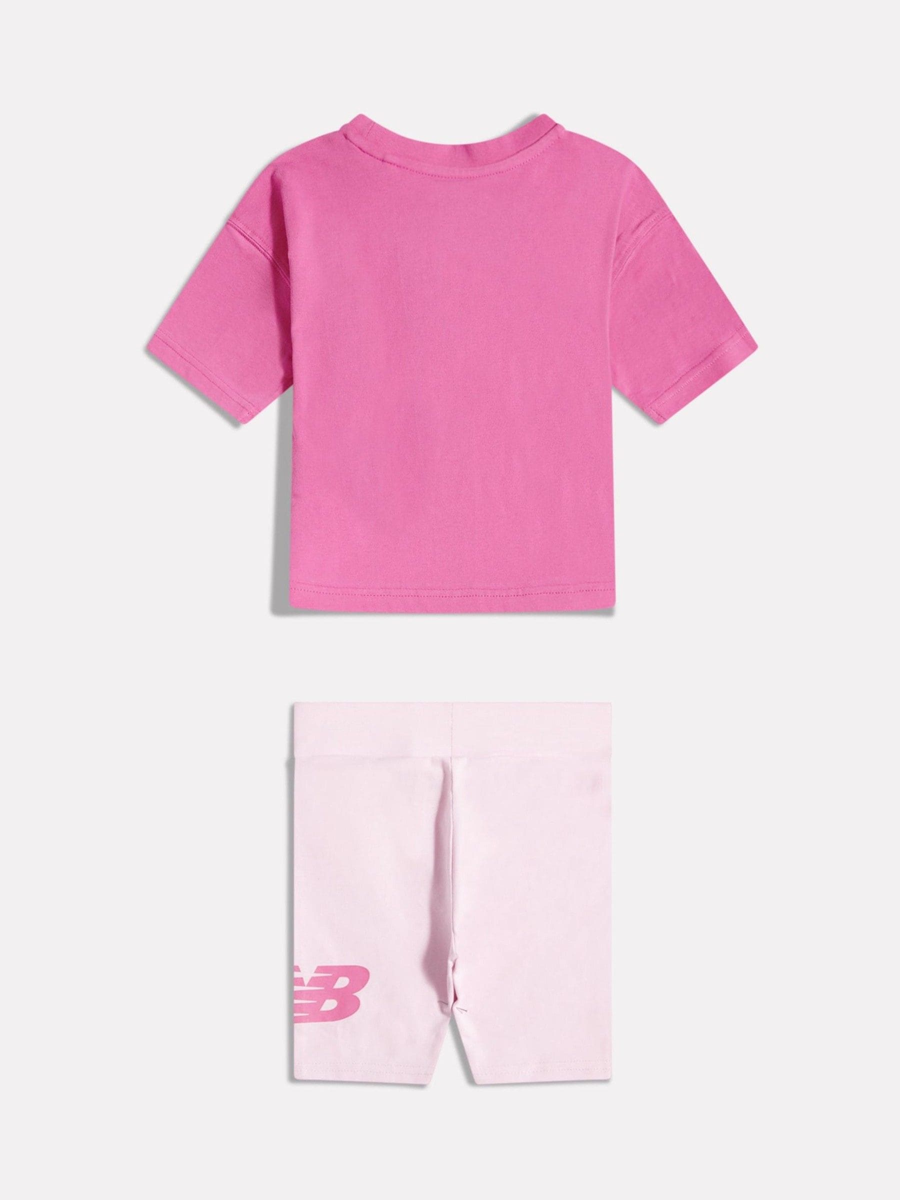 New Balance Pink Stacked Logo T-Shirt and Cycle Shorts Set image 2