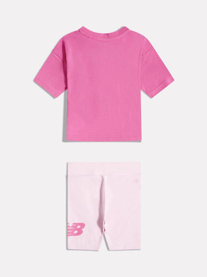 New Balance Pink Stacked Logo T-Shirt and Cycle Shorts Set image 2