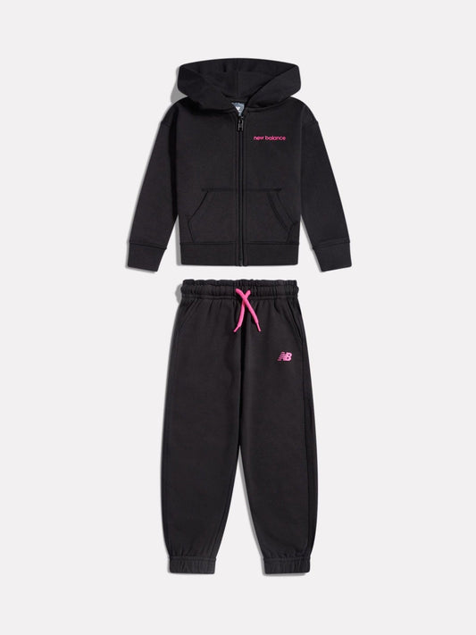New Balance Black Linear Logo FT Zip Hoodie and Joggers Set image 1