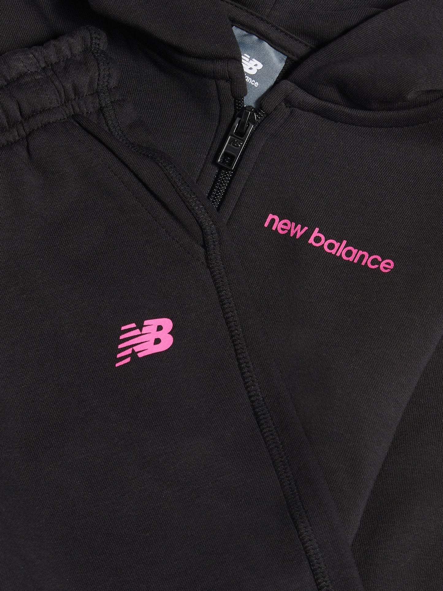 New Balance Black Linear Logo FT Zip Hoodie and Joggers Set image 3
