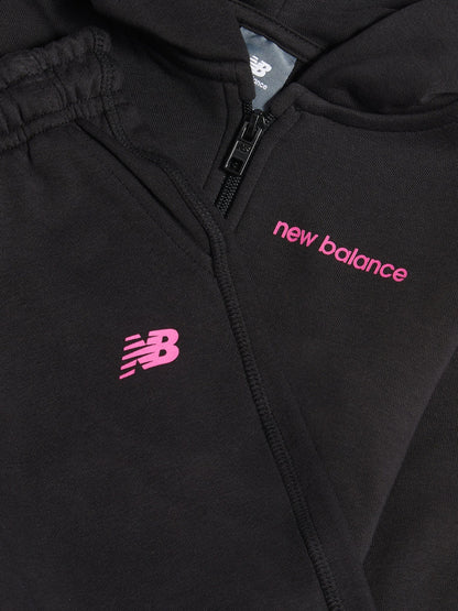 New Balance Black Linear Logo FT Zip Hoodie and Joggers Set image 3