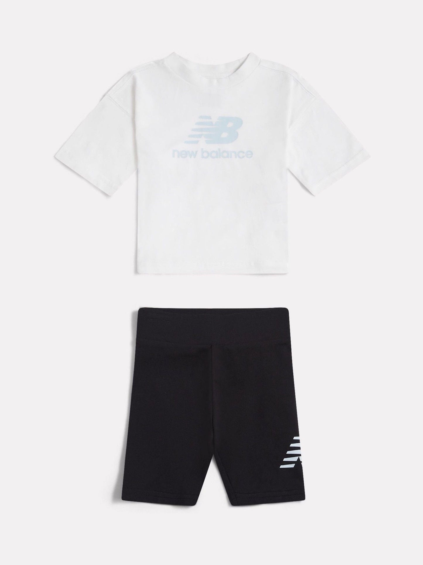 New Balance White Stacked Logo T-Shirt and Cycle Shorts Set image 1