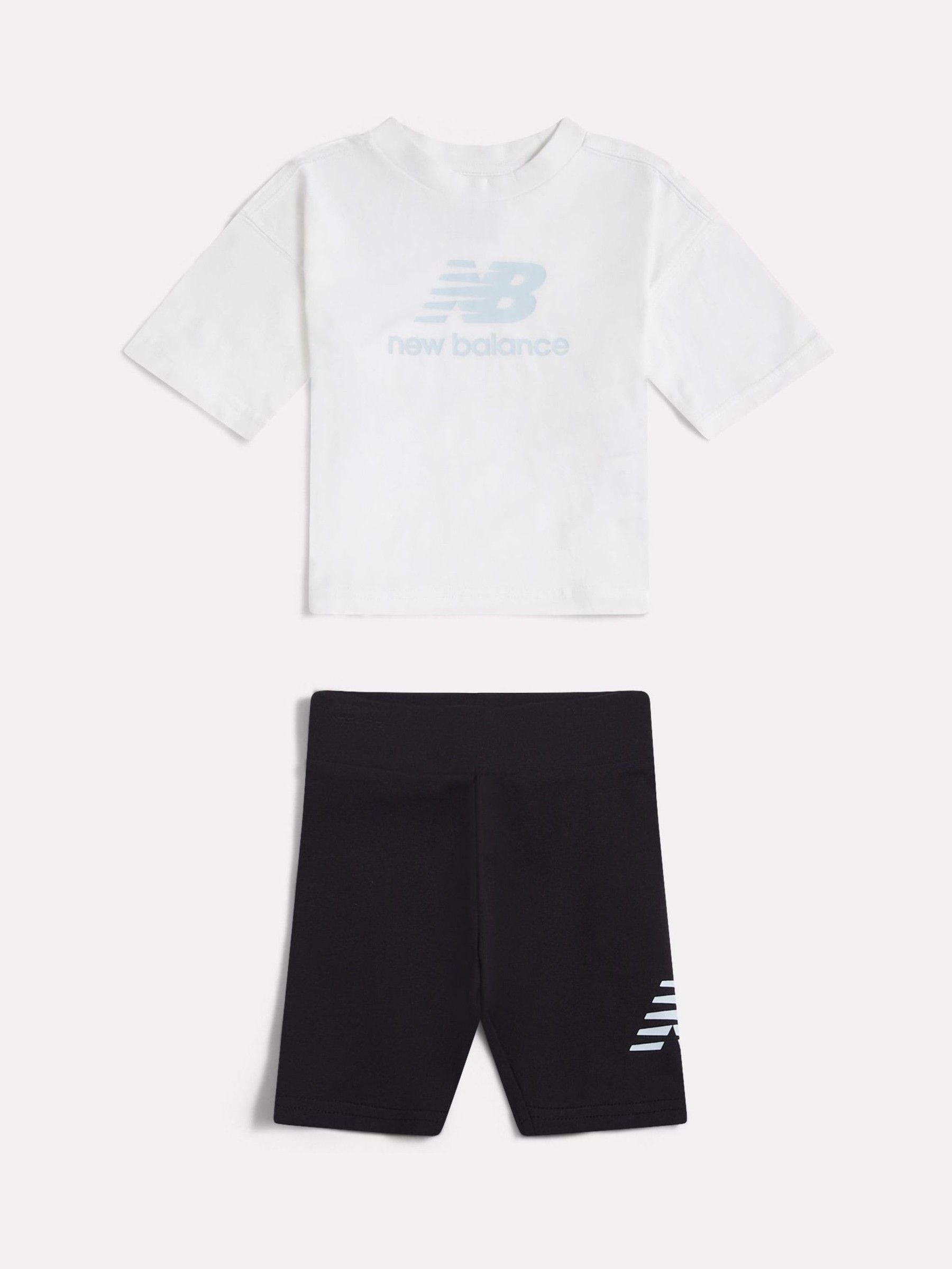 New Balance White Stacked Logo T-Shirt and Cycle Shorts Set image 1