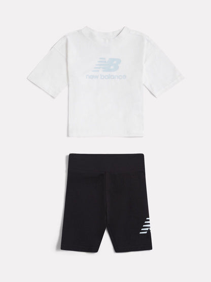 New Balance White Stacked Logo T-Shirt and Cycle Shorts Set image 1