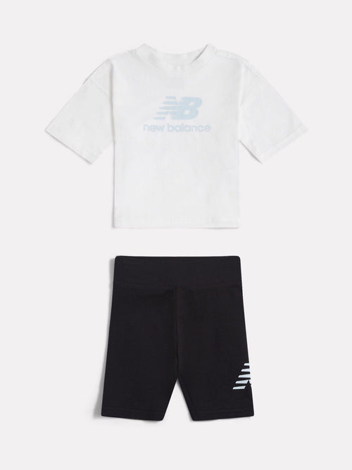 Dsiney Kidz - New Balance White Stacked Logo T-Shirt and Cycle Shorts Set image 1