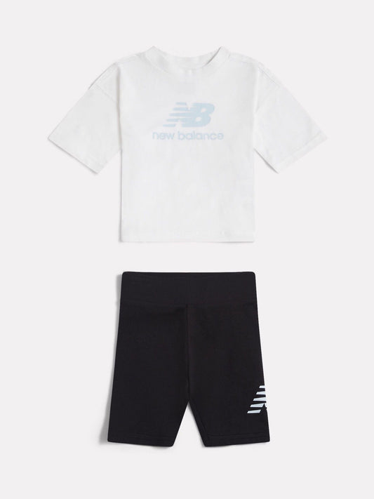 New Balance White Stacked Logo T-Shirt and Cycle Shorts Set image 1