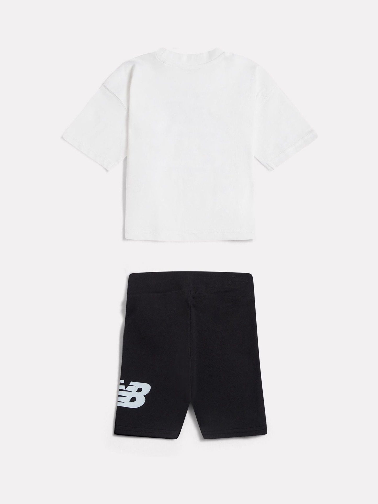 New Balance White Stacked Logo T-Shirt and Cycle Shorts Set image 2
