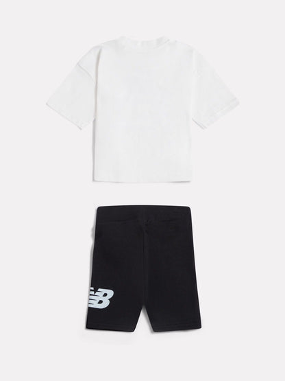 New Balance White Stacked Logo T-Shirt and Cycle Shorts Set image 2