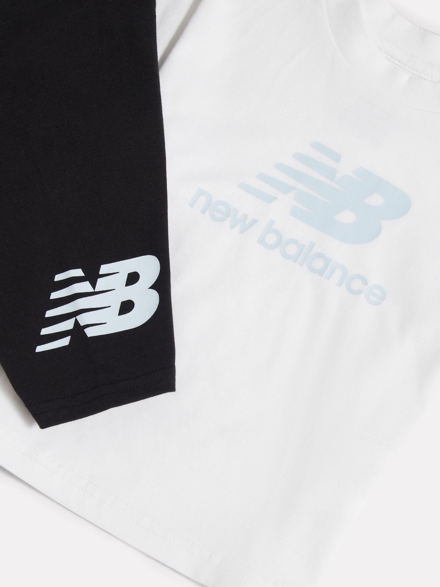 New Balance White Stacked Logo T-Shirt and Cycle Shorts Set image 3