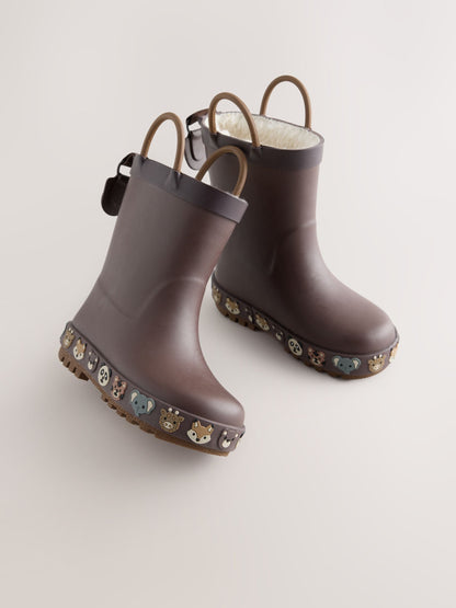 Dsiney Kidz - Brown Animals Warm Lined Handle Wellies image 1