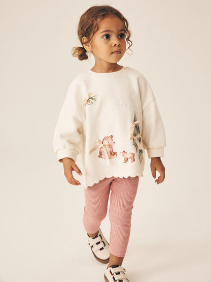 Cream Christmas Embroidery Sweatshirt and Leggings Set (3mths-7yrs) - image 1