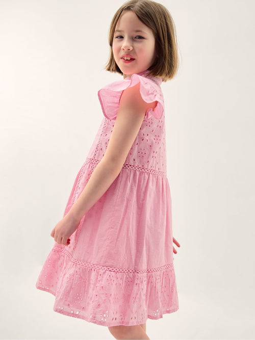Monsoon Pink Flutter Sleeve Broderie Tiered Dress image 1