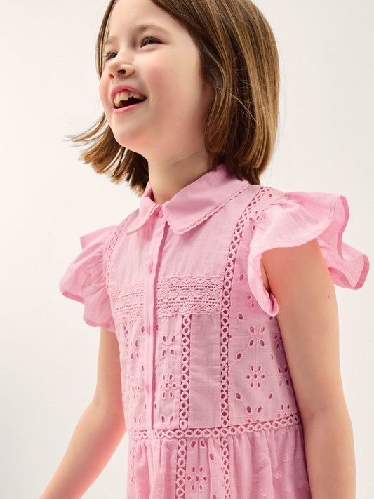 Monsoon Pink Flutter Sleeve Broderie Tiered Dress image 2