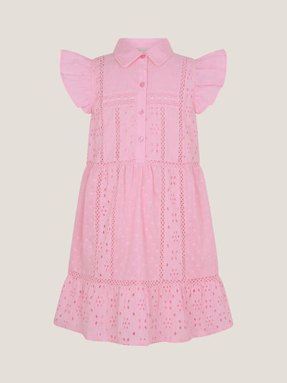 Monsoon Pink Flutter Sleeve Broderie Tiered Dress image 3