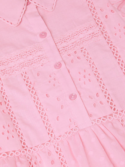 Monsoon Pink Flutter Sleeve Broderie Tiered Dress image 5